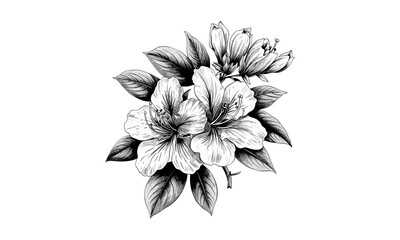 Azalea Flower Vintage Engraving Vector Illustration, floral vector art, classic botanical design, nature sketch, antique flower, retro floral, hand-drawn art, detailed illustration.