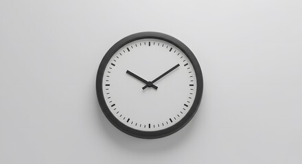 A simple minimalist wall clock with a black frame on a white wall, representing time management and modern business concepts.