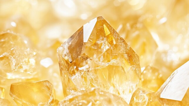 Close-up of shimmering yellow citrine crystal gems highlighting natural beauty