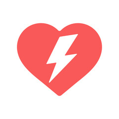 赤いハートに雷マークのアイコン - ショックや 胸が痛い、心室細動や除細動･AEDのイメージ素材