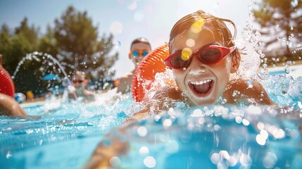 Summer Children Splashing in Swimming Pool: Joyful Moments, Vibrant Scenes, and Refreshing Summer Background Imagery