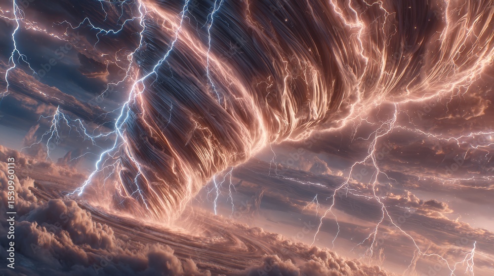Wall mural the depiction of a tornado with lightning and storm clouds serves as a symbol for the destructive po