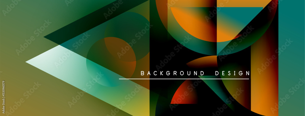 Poster Abstract geometric shapes overlap, creating vibrant color gradients. Design features text background design with white line accents.
