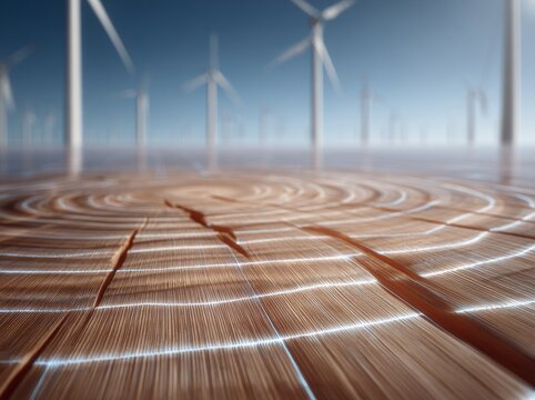 The outdoors, filled with natural resources such as wood logs and fields, is home to renewable energy sources like wind turbines and solar panels, which provide alternative and clean electricity