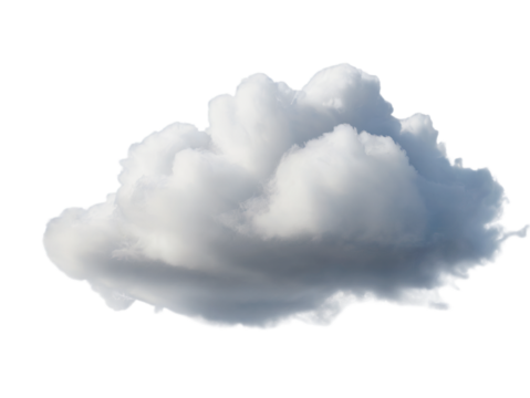 Isolated fluffy white cumulus cloud on perfect for compositing and design on transparent background