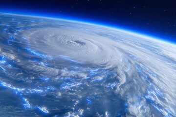 Fototapeta na wymiar The dramatic visuals of a hurricane storm viewed from space evoke an awe-inspiring concept of atmospheric phenomena in outer space and natural disasters