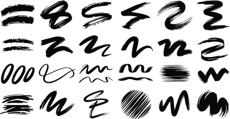 Black brush stroke set, brush stroke for ink paint, grunge design element, dirt banner, watercolor design, isolated on vector illustration
