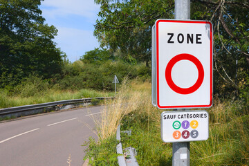 zfe zone a faible emission french text means low emission zone road sign in France