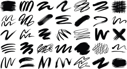 Black brush stroke set, brush stroke for ink paint, grunge design element, dirt banner, watercolor design, isolated on vector illustration