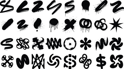 Black brush stroke set, brush stroke for ink paint, grunge design element, dirt banner, watercolor design, isolated on vector illustration