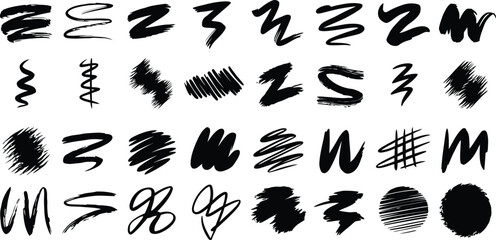 Black brush stroke set, brush stroke for ink paint, grunge design element, dirt banner, watercolor design, isolated on vector illustration