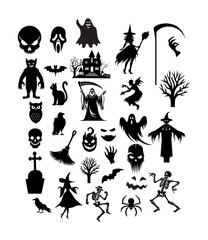 Essential Halloween Elements for Graphic Design, collection of minimalist silhouettes