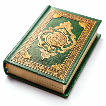 compact mushaf quran with green leatherette cover and gold foil arabic calligraphy