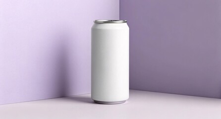 Matte White Can on Purple Background Minimalist Drink Packaging Mockup for Branding, Beverage Label Design, and Product Presentation