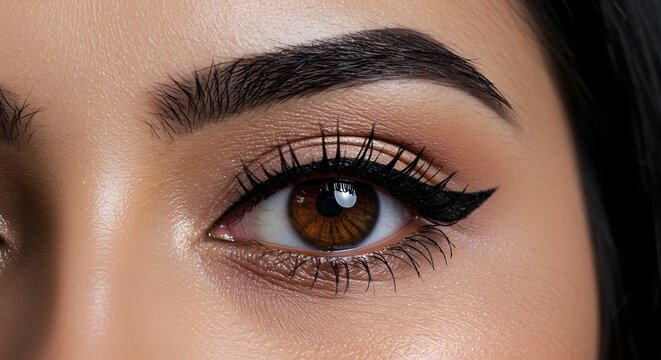 Close-up of a woman's eye with detailed makeup