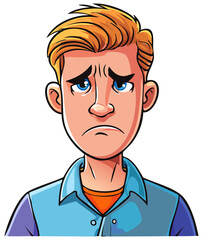Obraz premium Grumpy sad cartoon man, isolated 