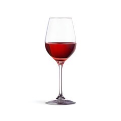 A wine glass is filled with red wine