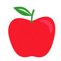 pomme rouge entière avec sa feuille effet risographie