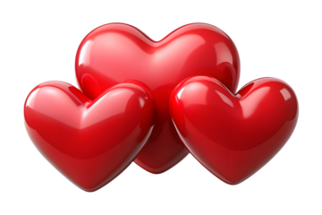 Three glossy red hearts on black background