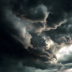 Obraz premium A dark stormy sky with clouds and a sun peeking through