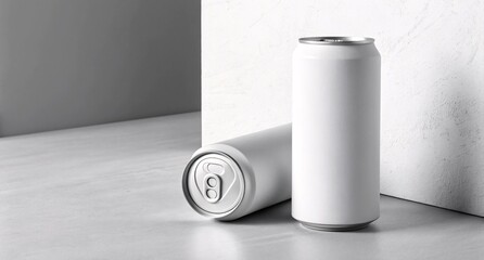 Minimalist White Beverage Can Mockup on Grey Background Clean and Elegant Packaging Design for Drink Branding and Product Display