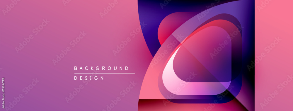 Poster abstract background features overlapping circles, gradients. pink, purple hues dominate design. mode