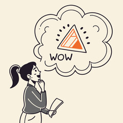 Hand drawn speech bubble. Abstract sticker with geometric shape and text. Irregular frame or thought cloud with quote. Wow lettering. Flat vector illustration in doodle .