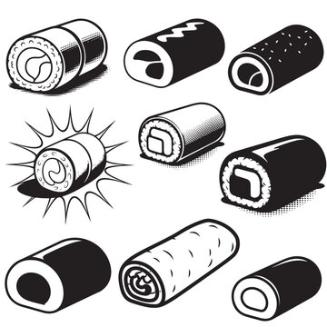 Chiko Roll vector bundle.   Chiko Roll  vector illustration bundle. Chiko Roll  lineart bundle,  clipart,  Chiko Roll  black silhouette bundle. 6.eps