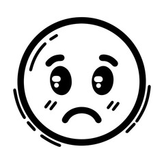 Outline style emoji expressing sadness or disappointment. Features downturned eyes and a small frown, conveying a sense of melancholy or regret, suggest a slightly flushed or teary appearance