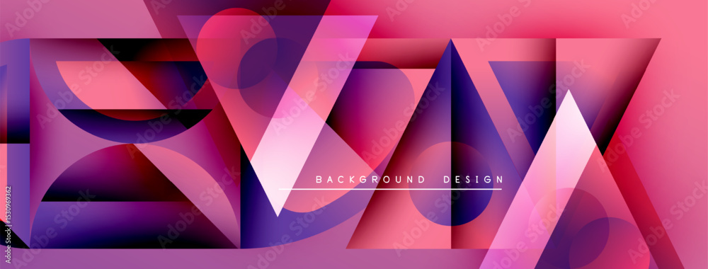 Aufkleber Abstract geometric shapes, vibrant pinks, purples create modern background. Overlapping layers suggest depth, dynamic visual effect.