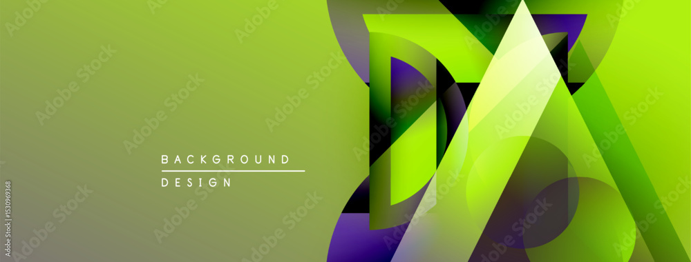 Poster Abstract geometric design. Vibrant green, purple gradients create dynamic visual effect. Modern background suitable for digital projects.