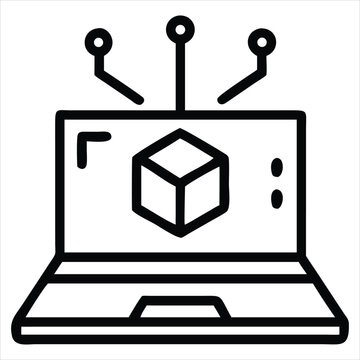 Laptop with 3d cube model design icon isolated on white background