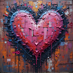 Colorful hearts as graffiti love symbol on wall