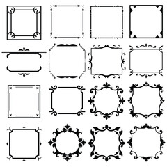 Collection of sixteen elegant decorative square frames in vintage ornamental style for invitations and graphic design.