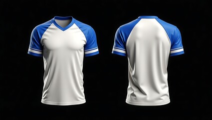 White and blue raglan short sleeve v neck t shirt mockup