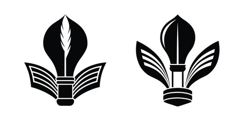 Light Bulb With A Stylized Open Book And Quill Symbolizing Creativity Silhouette on White Background