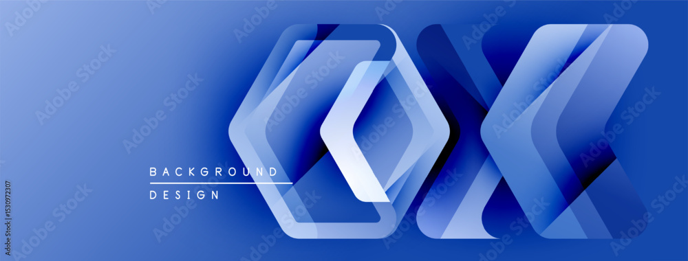 Poster abstract blue design features layered geometric shapes. text reads background design. modern, clean 