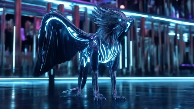 Stylish futuristic griffen design with glowing neon details