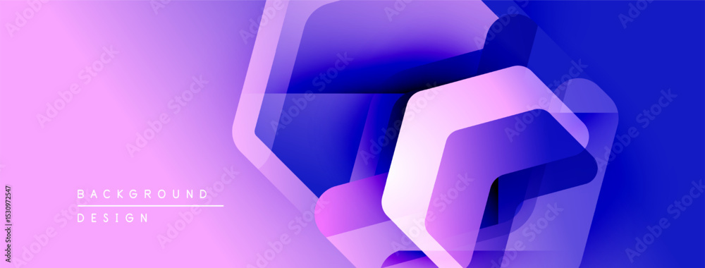 Poster Abstract geometric shapes overlap, creating dynamic purpleblue gradient. Modern design elements suggest technology, innovation.