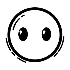 Fototapeta premium Outline style emoji appears silent or neutral. Features two innocent eyes and a completely blank space, conveying a lack of expression or sound, speechlessness, neutrality, shyness, calm, observant