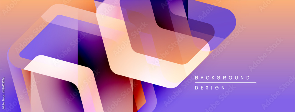 Poster abstract geometric shapes overlap, creating vibrant gradients. warm colors blend into cool tones, fo
