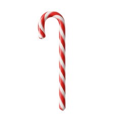 Candy cane with red and white stripes isolated on transparent background