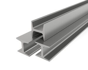 Metal products. I- Beam, H-Beam steel. on white background. 3D rendering.