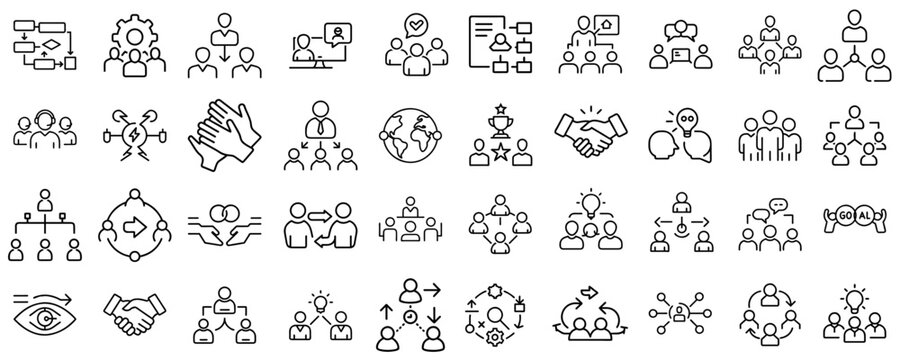 Fototapeta Icons representing teamwork and collaboration in various styles  