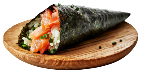 PNG Fresh salmon hand roll sushi