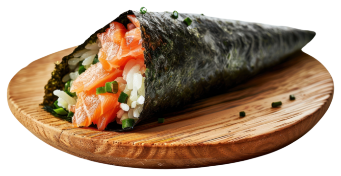 PNG Fresh salmon hand roll sushi