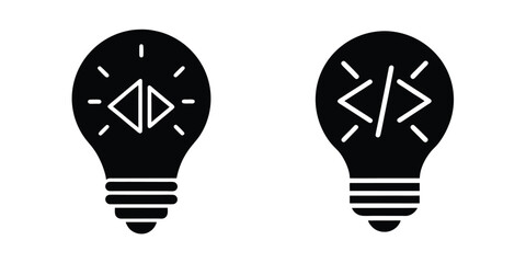 Light Bulb With Code Brackets Symbolizing Programming Silhouette on White Background