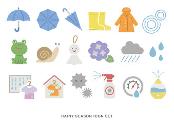 梅雨のアイコンセット（スタンプ）