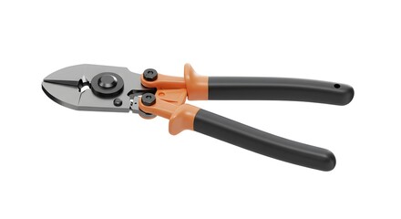 Fototapeta premium A pair of professional heavy-duty bolt cutters with black and orange handles, isolated on a white background. A robust industrial hand tool for cutting wire and metal.