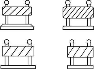 Minimalist Line Art Icons of Construction Barriers in Grid Layout